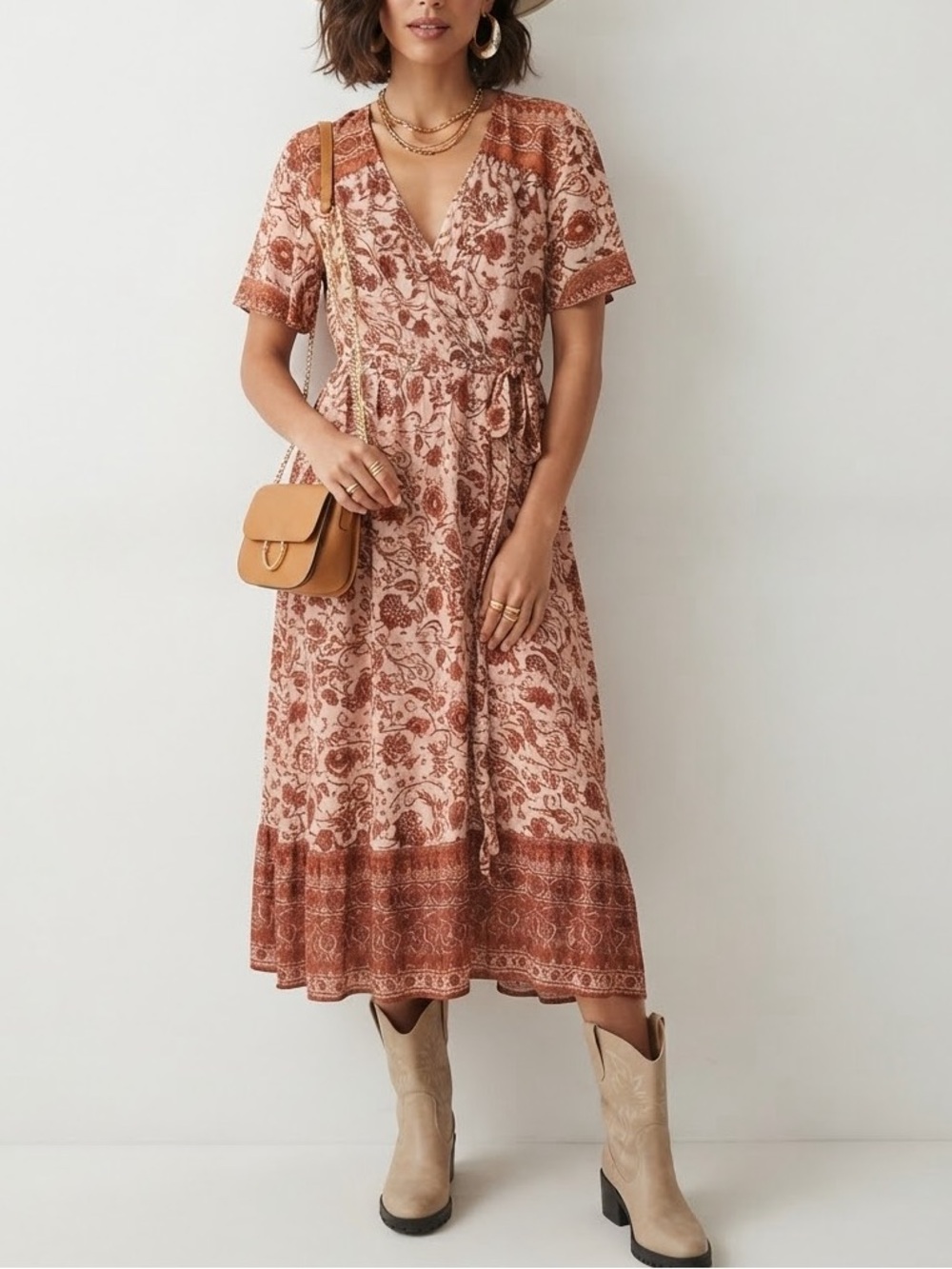 Knox Rose Rust and Cream Floral Midi Dress